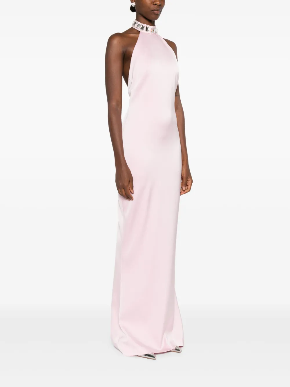 SILK LOVE & LACE Verfraaide jurk met halternek Roze