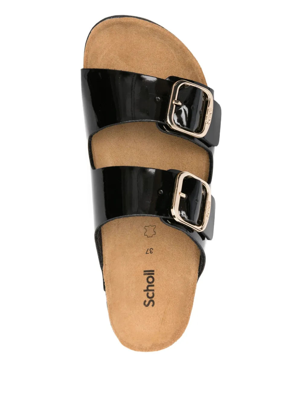 Scholl patent-finish buckle sandals Black