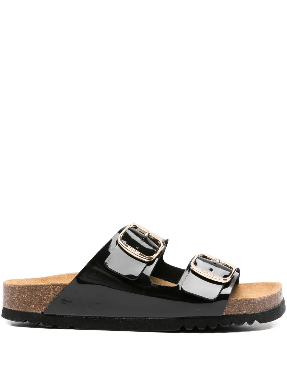 Scholl patent-finish buckle sandals Black