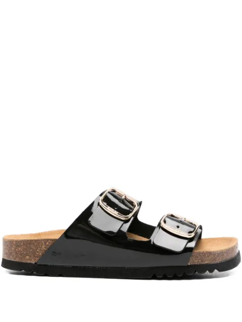 Scholl patent-finish buckle sandals