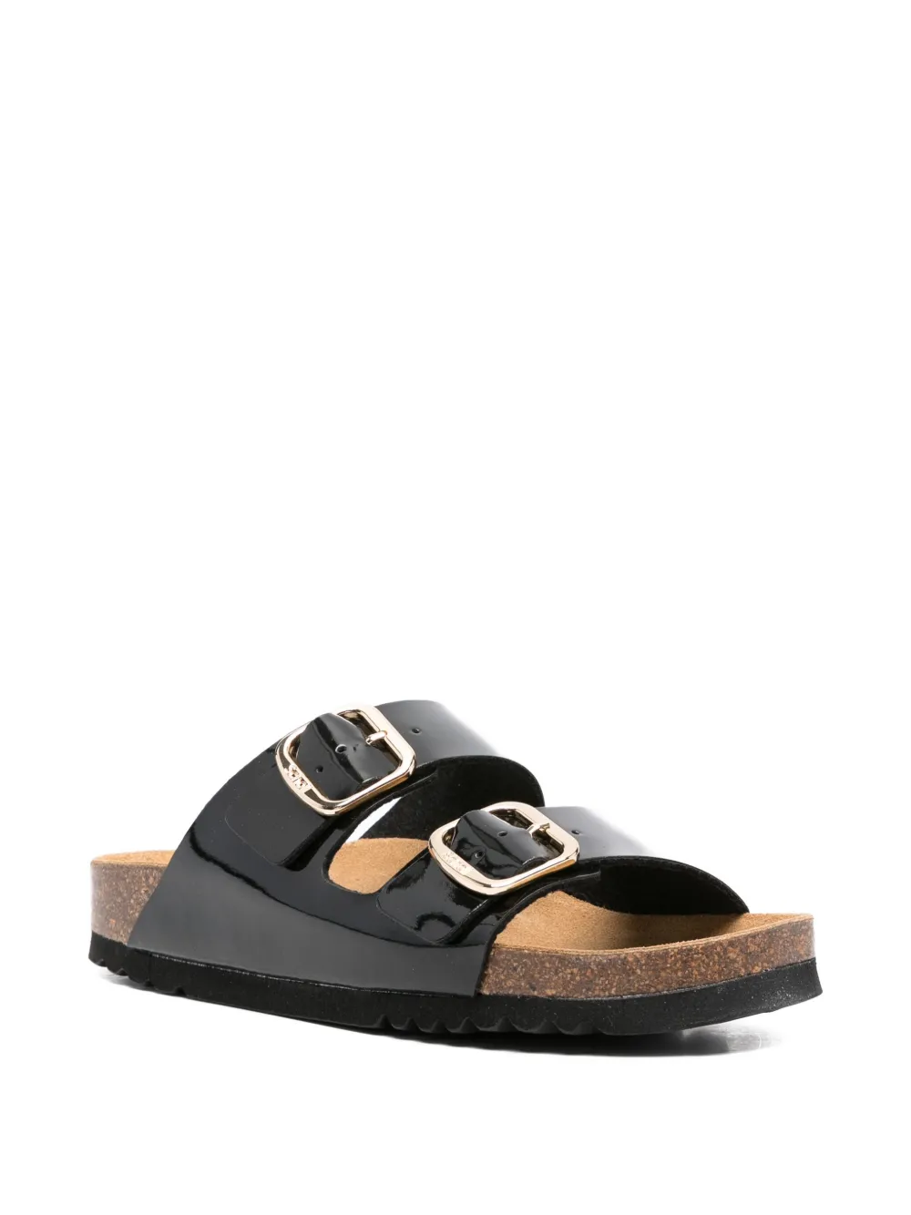 Scholl patent-finish buckle sandals Black