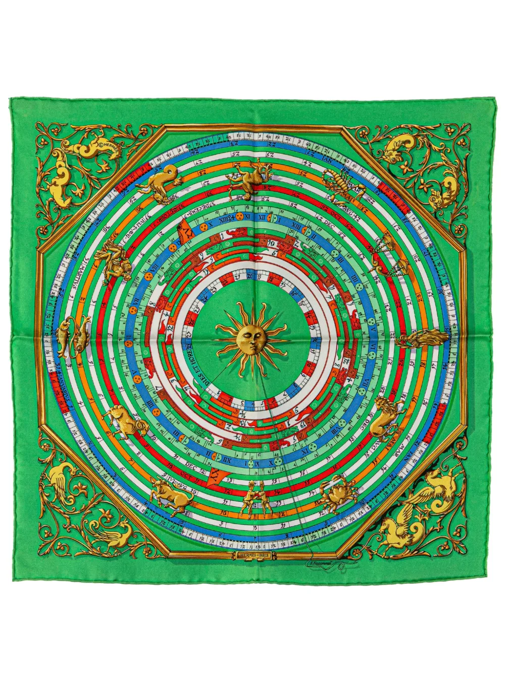 Hermès Pre-Owned 20th Century Astrologie Dies et Hore Seidenschal | Grün | Image 1