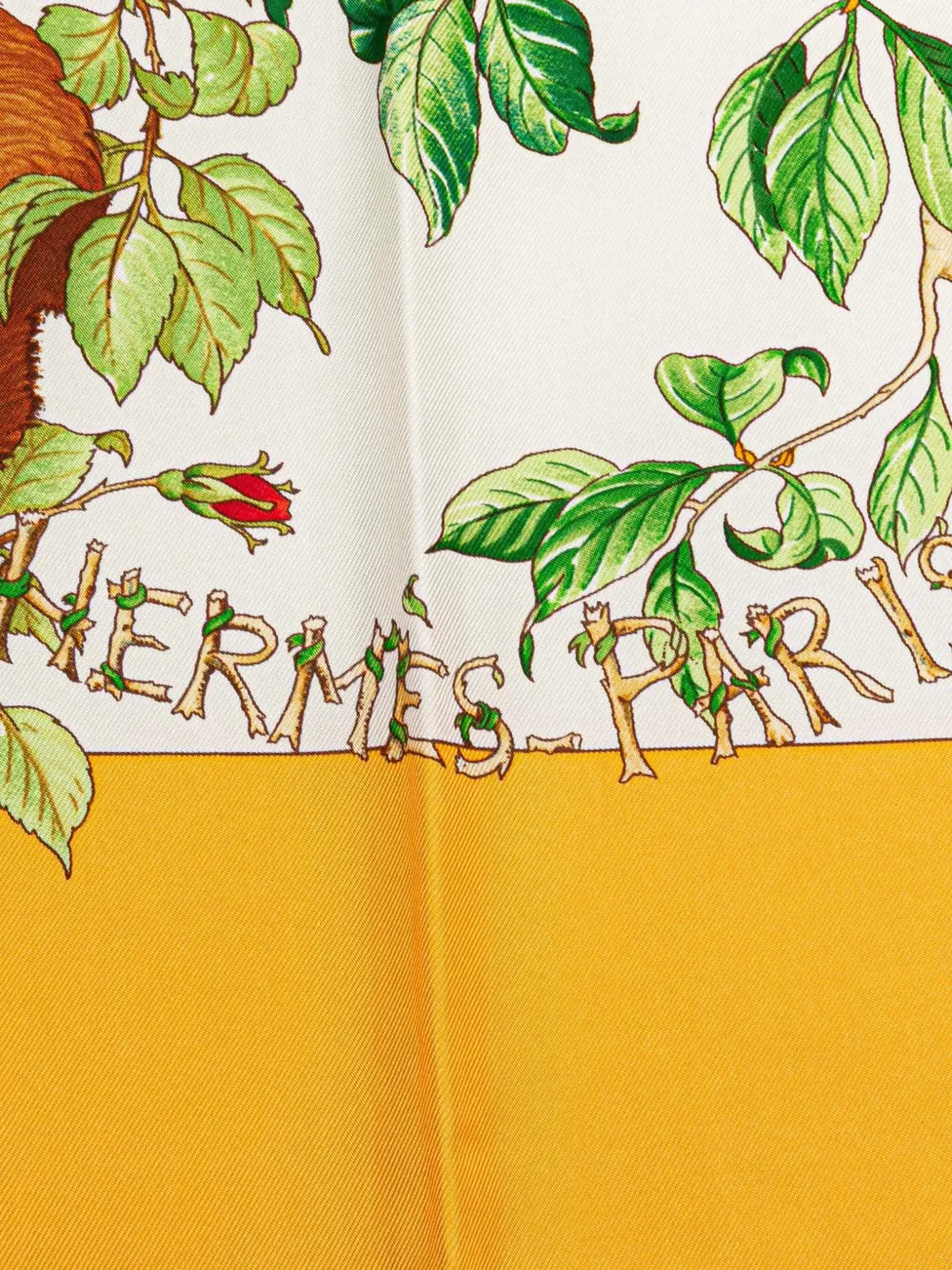 Pre-owned Hermes 20th Century Au Coeur Des Bois Silk Scarf Scarves In Yellow