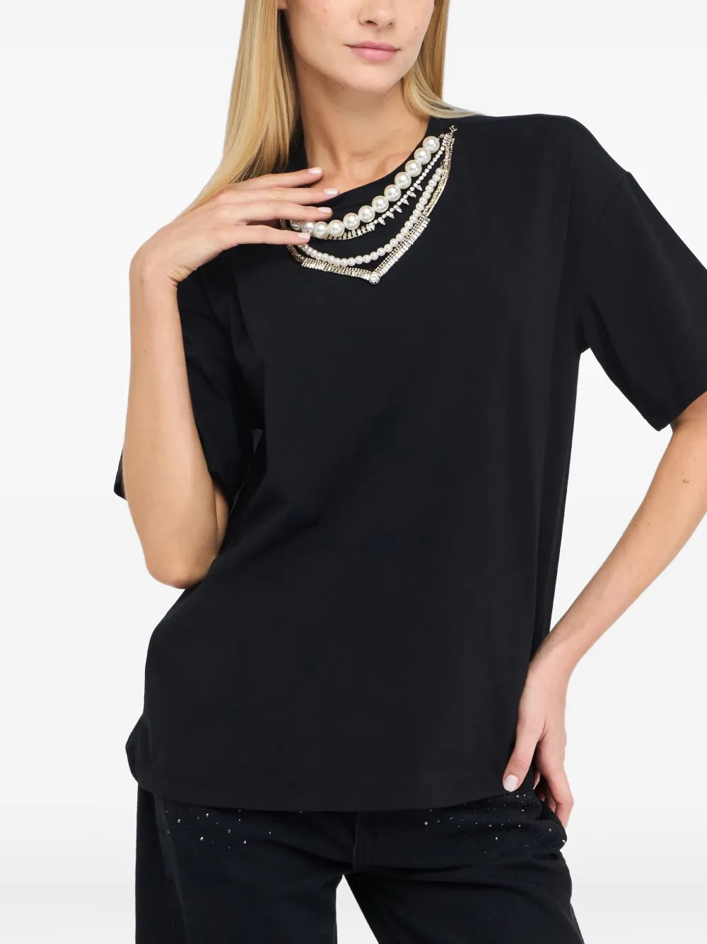LIU JO T-shirt met kralenhals Zwart