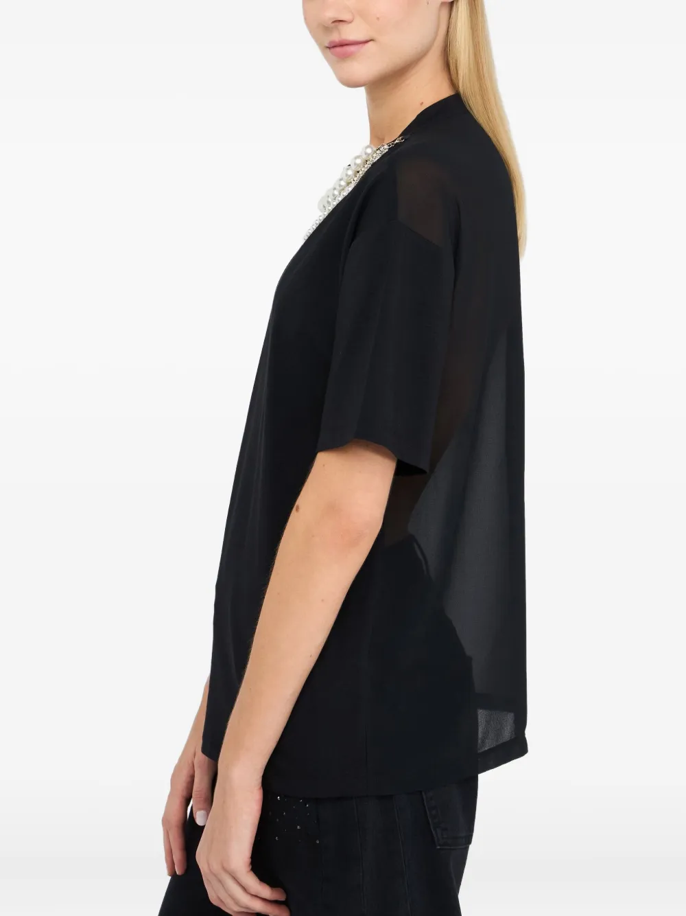 LIU JO T-shirt met kralenhals Zwart