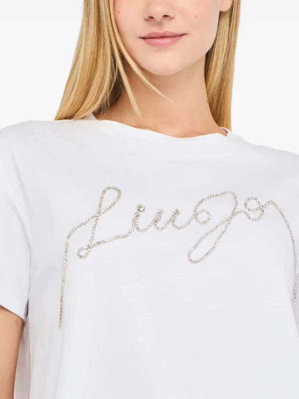LIU･JO リュー ジョー Tシャツ  ロゴ＆ラインストーン LIU JO ラインストーン Tシャツ | ホワイト | FARFETCH JP