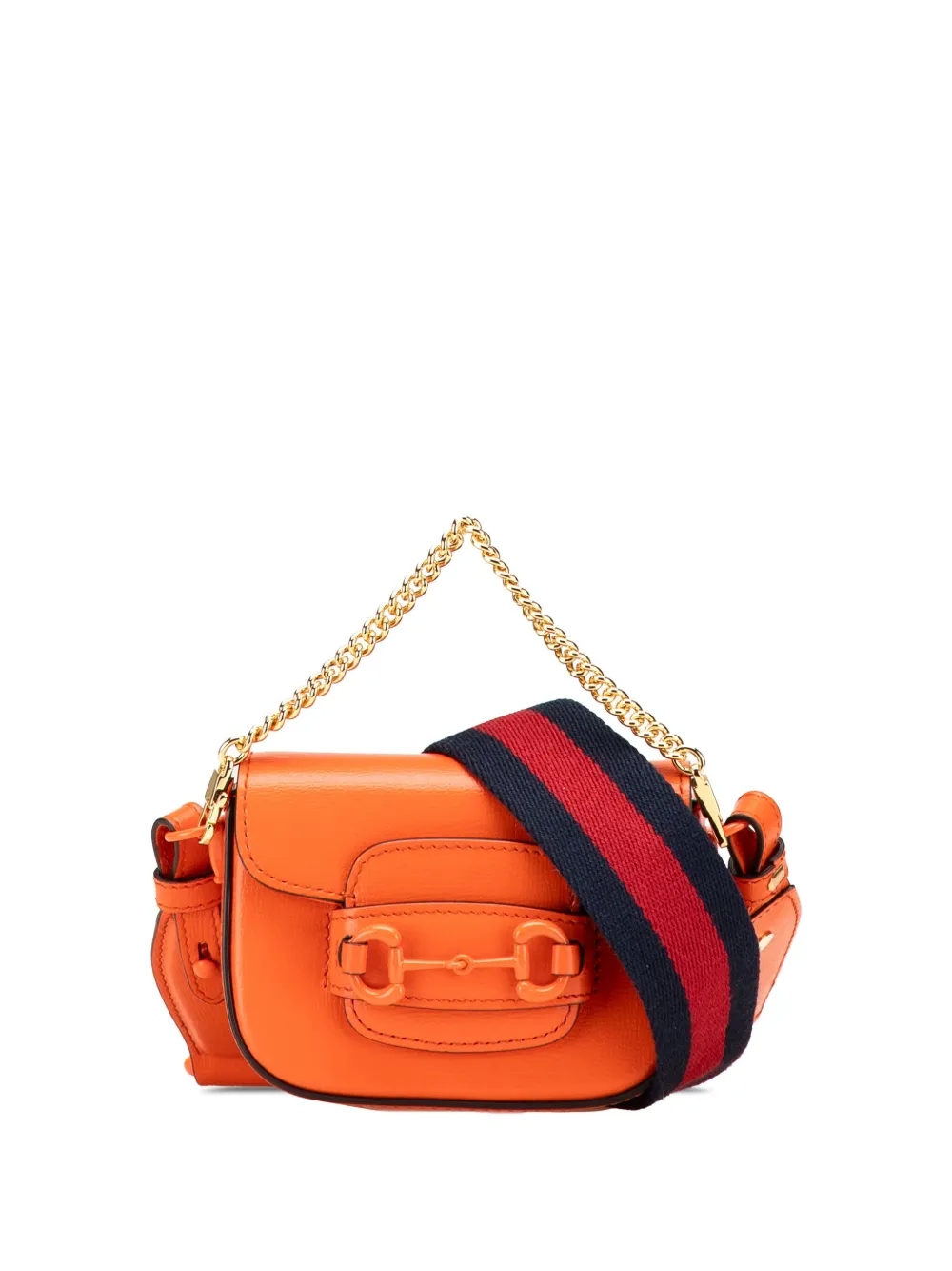 Gucci Pre-Owned 2016-2024 Mini Leather Horsebit 1955 Web satchel | Orange | Image 1