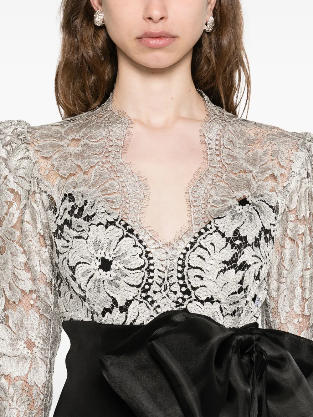 SILK LOVE & LACE Jurk met strik van kant Zwart