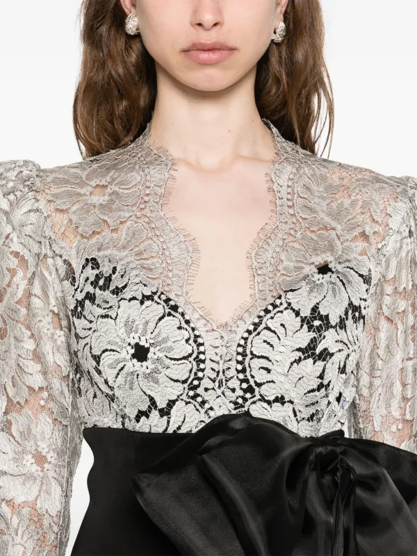 Silk Love & Lace Lace Bow Midi Dress - Black