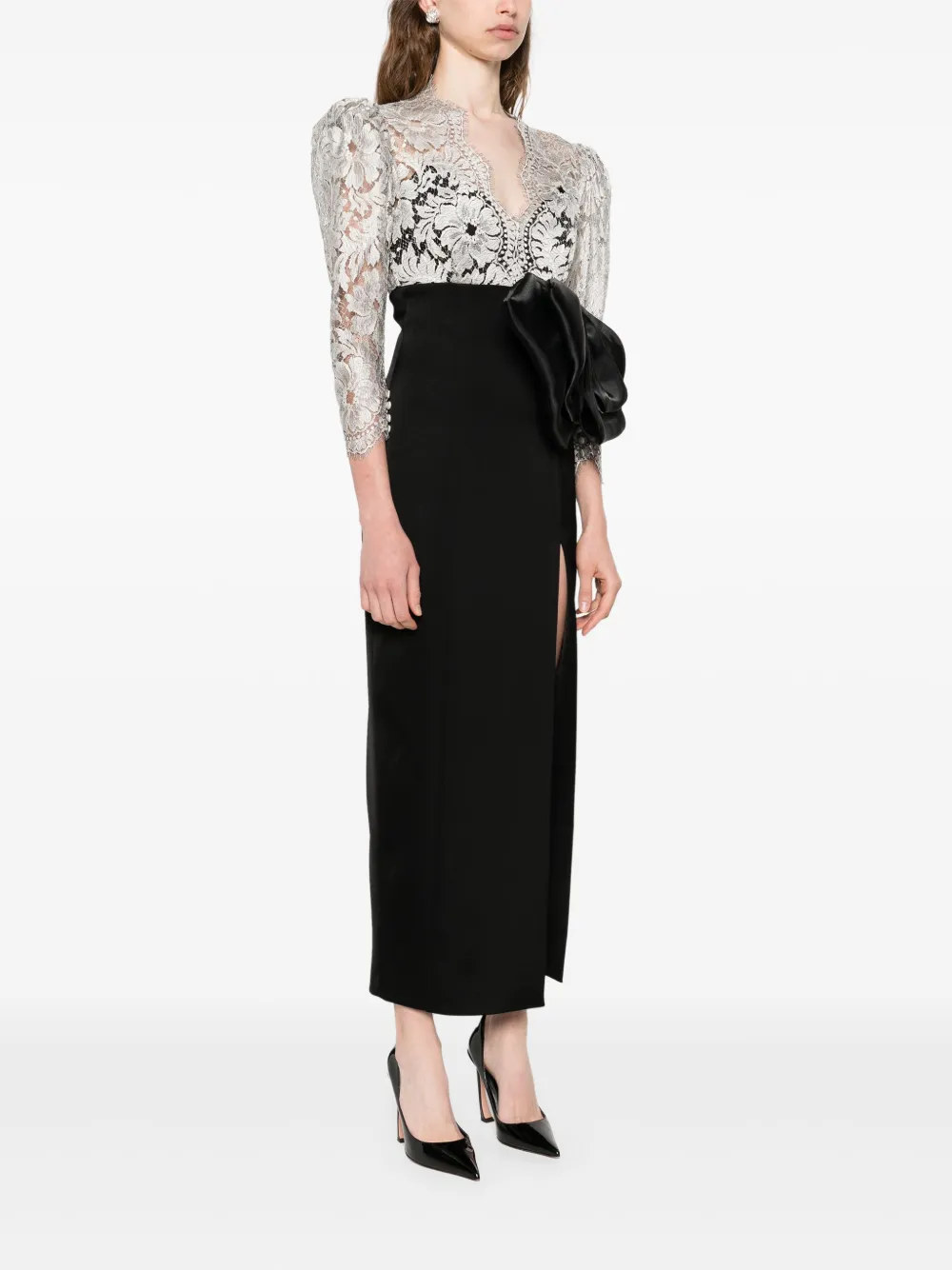 SILK LOVE & LACE Jurk met strik van kant Zwart