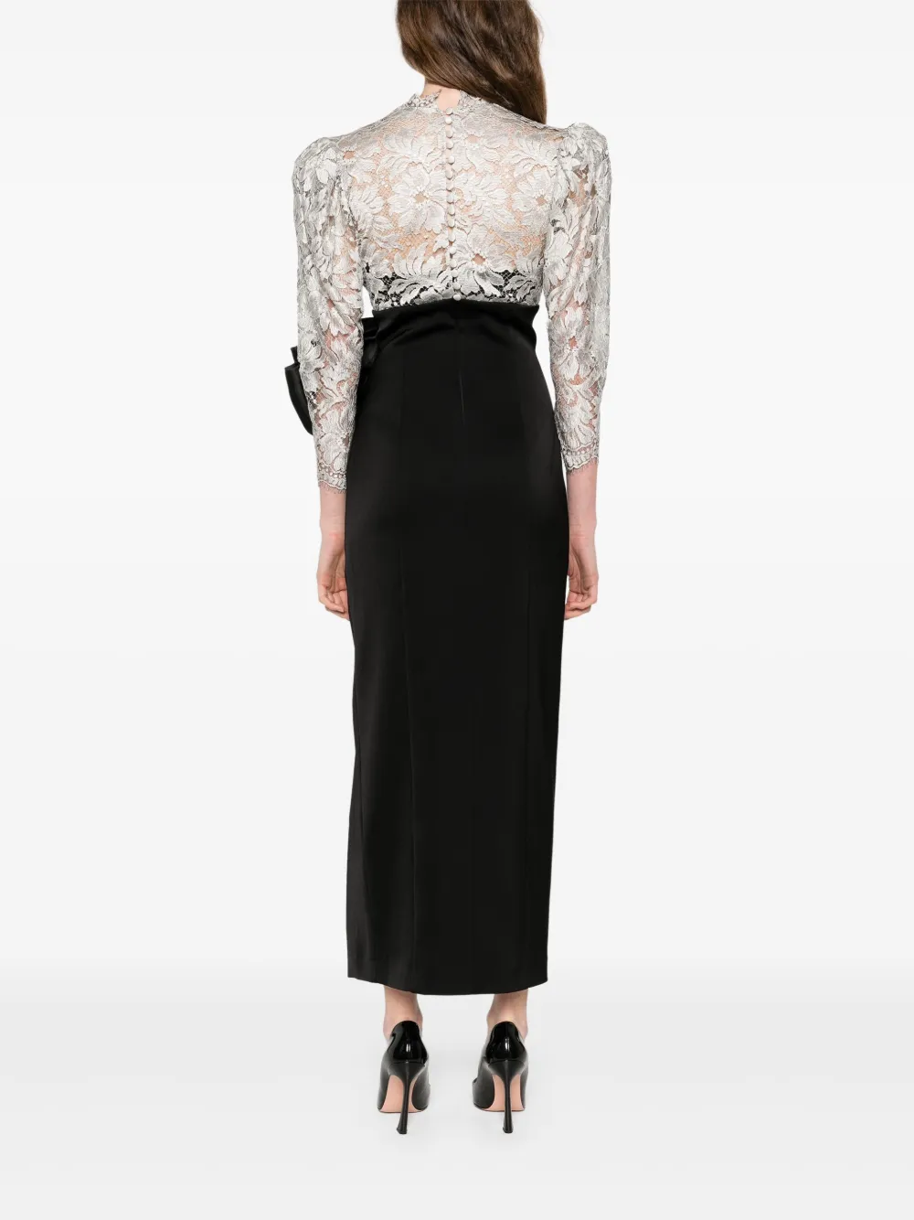 SILK LOVE & LACE Jurk met strik van kant Zwart