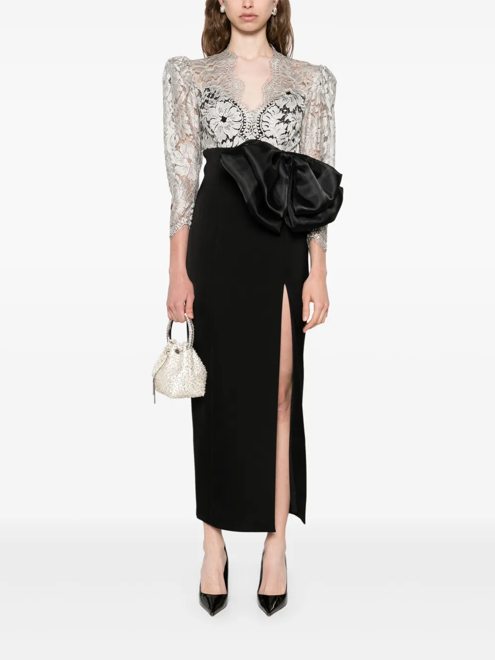 SILK LOVE & LACE Jurk met strik van kant Zwart