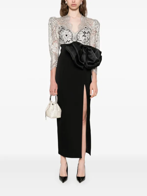 Silk Love & Lace Lace Bow Midi Dress - Black