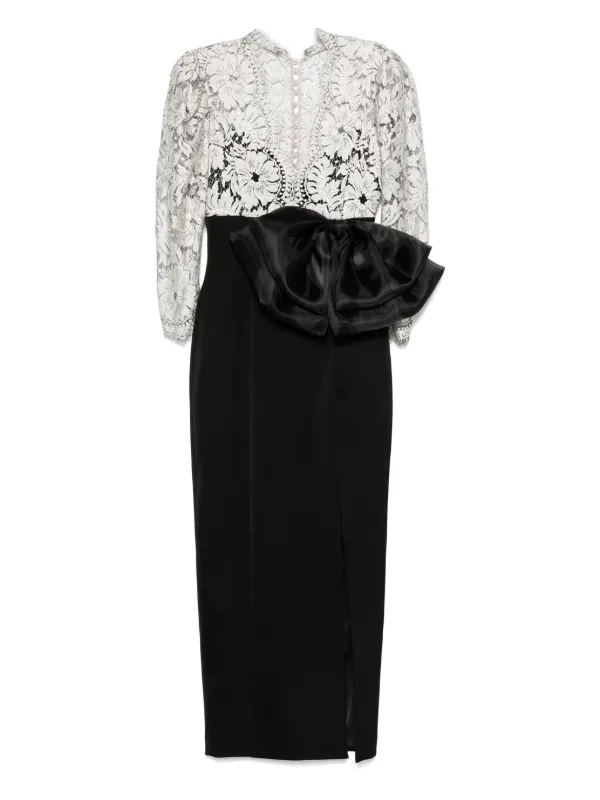 Silk Love & Lace Lace Bow Midi Dress - Black