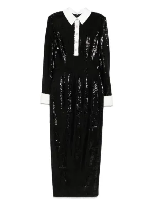 SILK LOVE & LACE Ivona sequin-embellished Dress | Black | FARFETCH ID