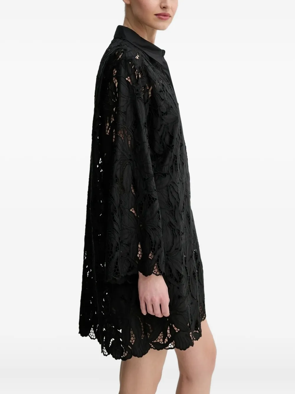 Isabelle Blanche floral-lace shirt midi dress Zwart