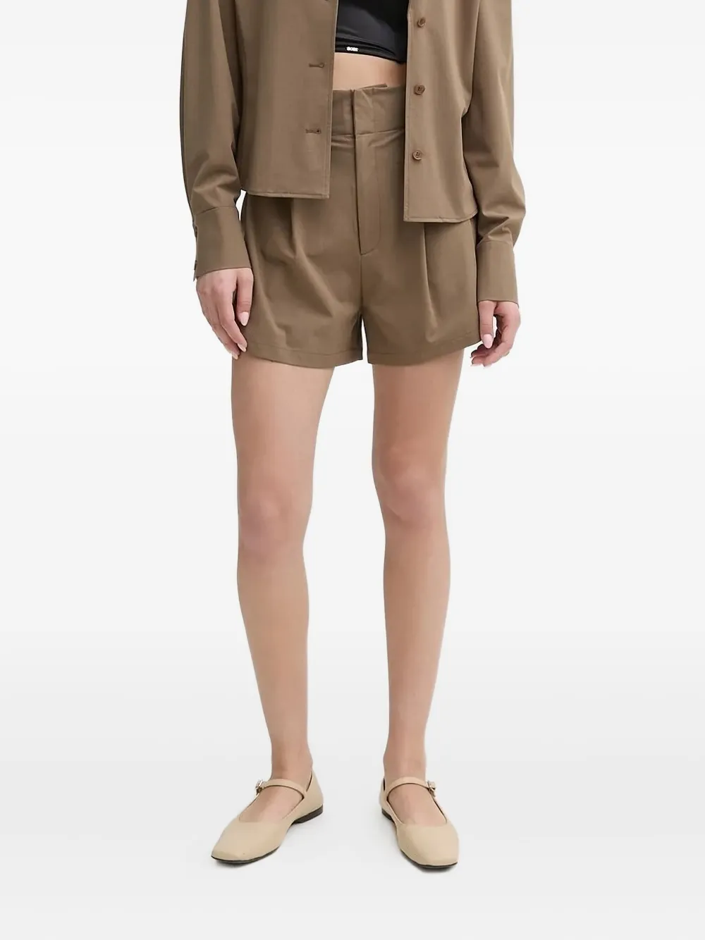 Isabelle Blanche Pleated High-waisted Shorts In Brown
