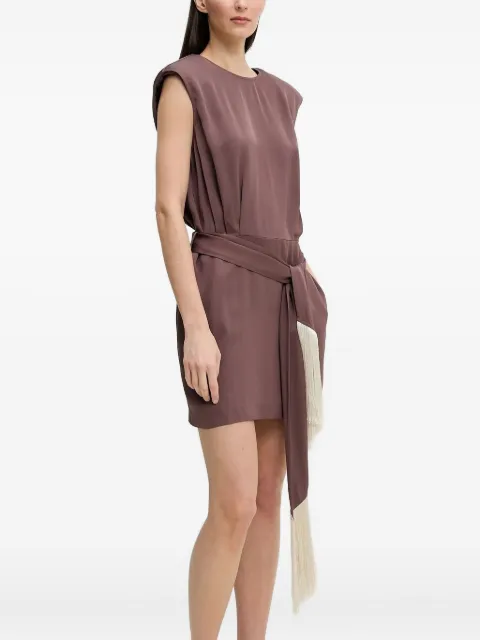 Isabelle Blanche padded-shoulder belted-waist mini dress