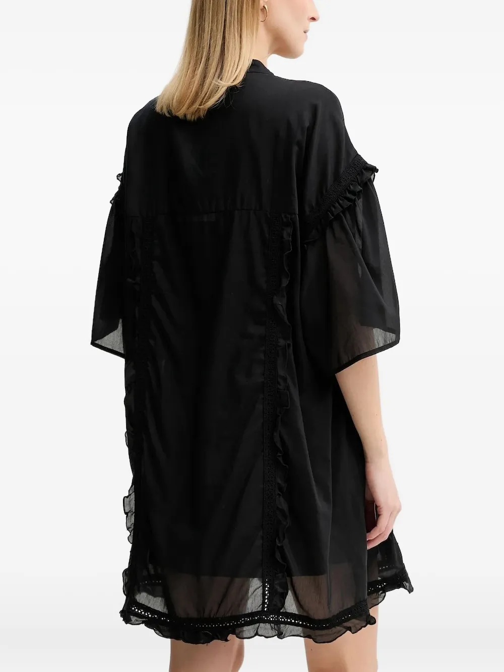 Isabelle Blanche ruffle-trimmed lace-insert mini dress Zwart