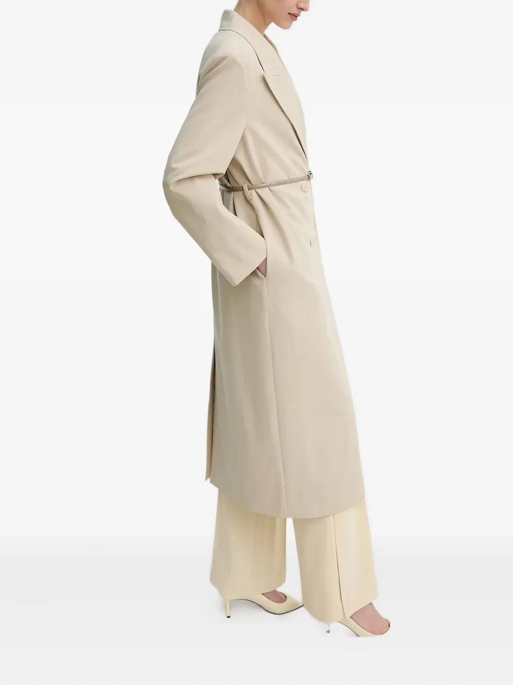 Isabelle Blanche Belted Double-breasted Coat In Neutral