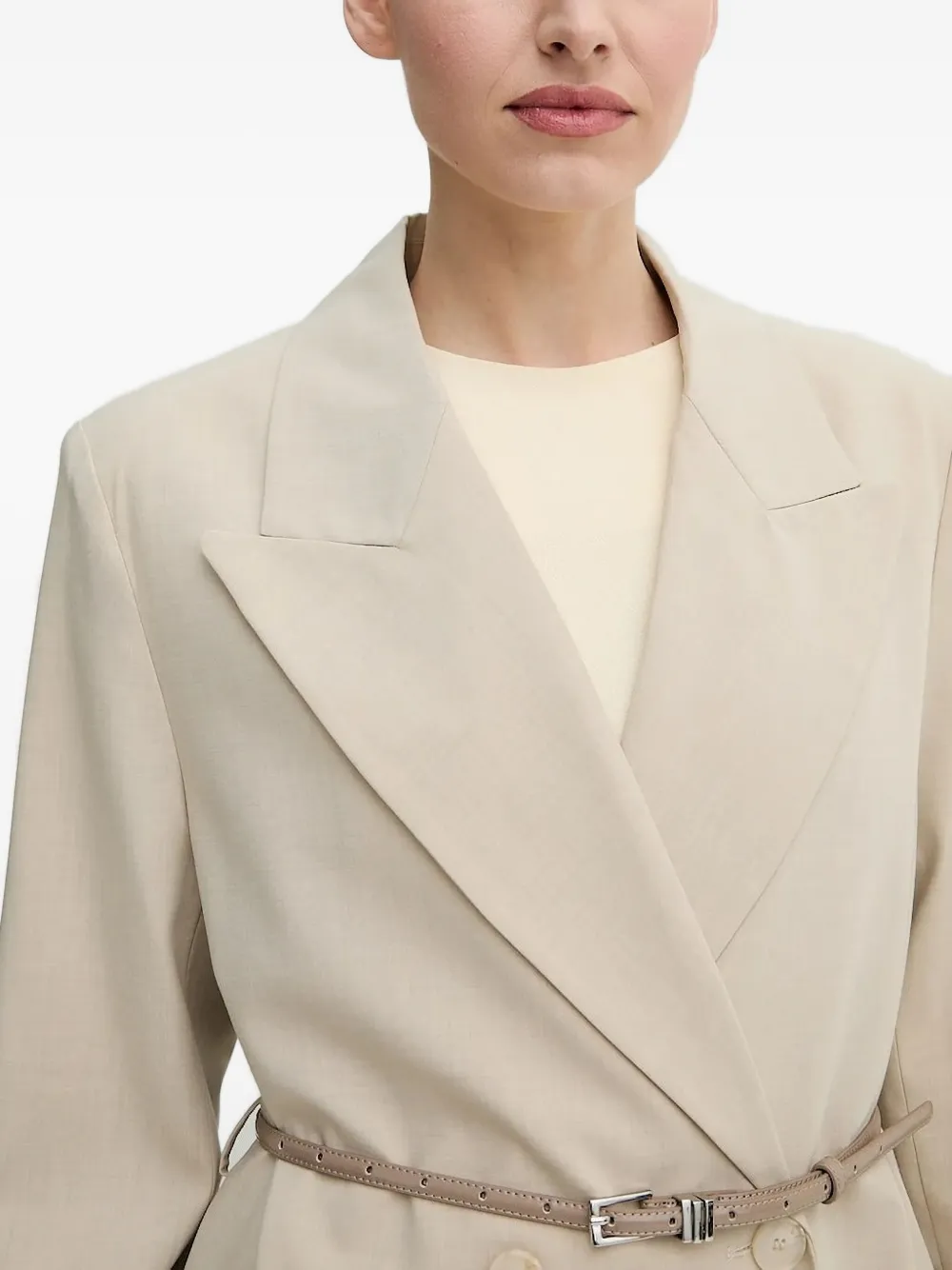 Isabelle Blanche Belted Double-breasted Coat In Neutral