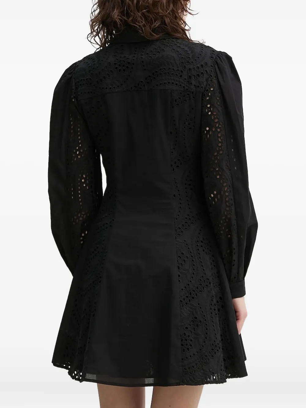 Isabelle Blanche Mini-jurk met pofmouwen en geborduurd ringlets Zwart