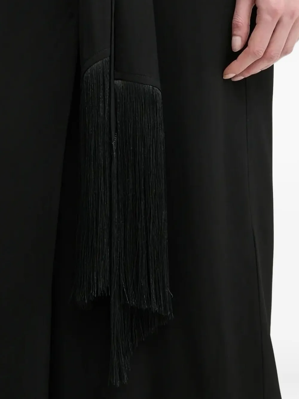 Isabelle Blanche fringe-detail wrap midi dress Zwart