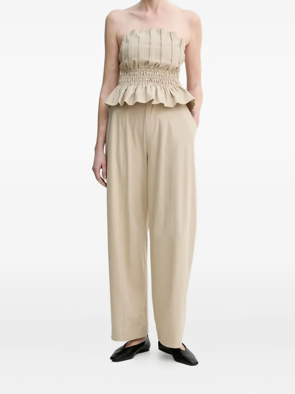 Isabelle Blanche Pleated Straight Trousers In Neutral