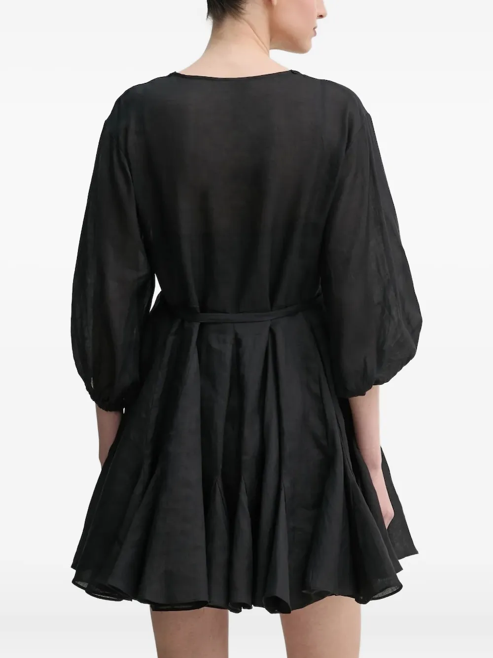 Isabelle Blanche embroidered-details balloon-sleeve mini dress Zwart