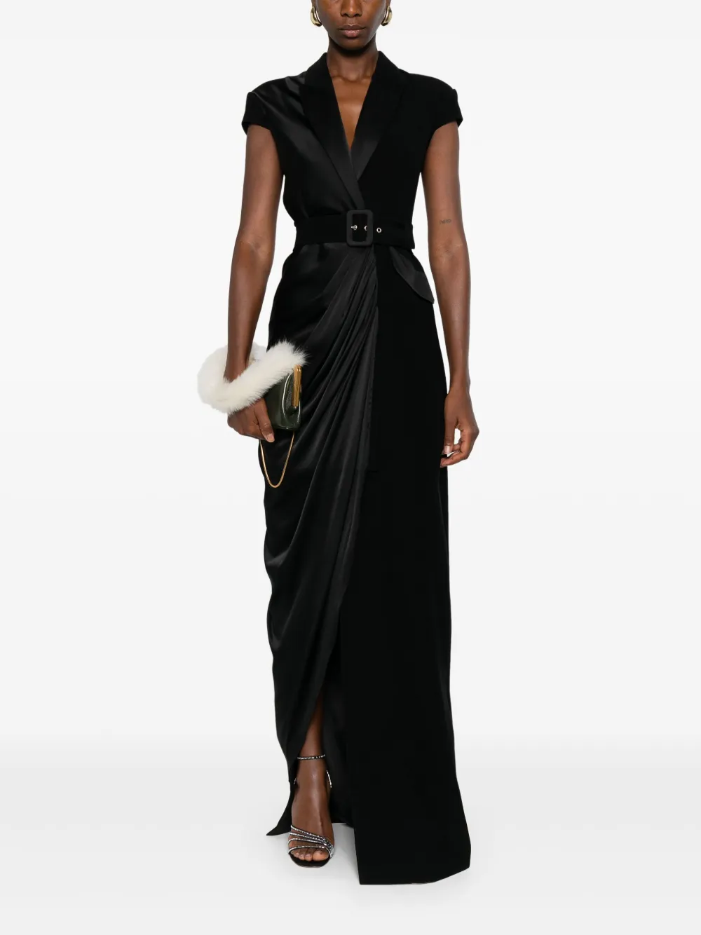 SILK LOVE & LACE Zijden jurk met V-hals Zwart