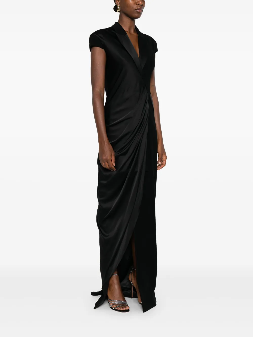 SILK LOVE & LACE Zijden jurk met V-hals Zwart