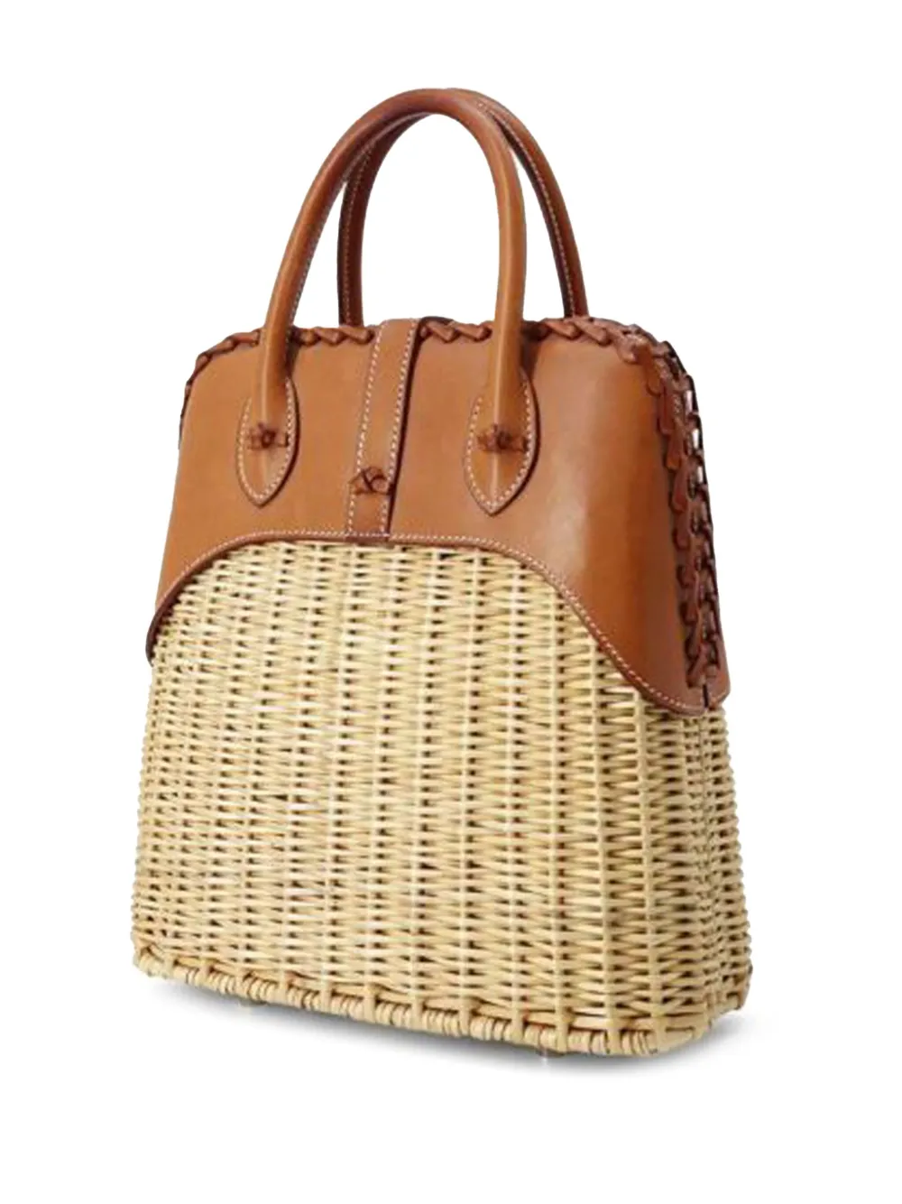 Pre-owned Hermes 2018 Osier Wicker And Barenia Bolide Picnic 24 Handbag In Brown