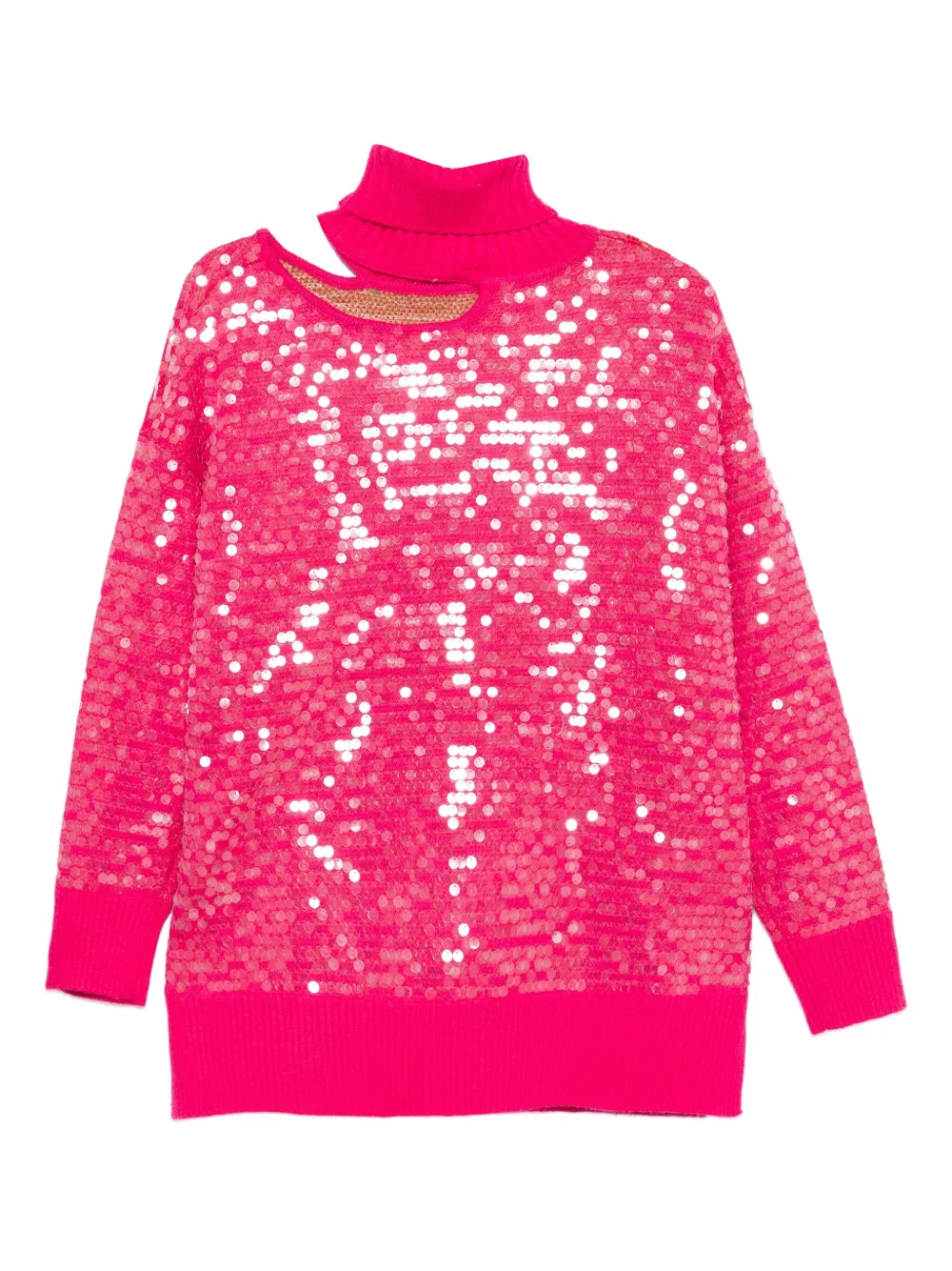 Farm Rio Sequin-embellished Roll-neck Sweater In Pink
