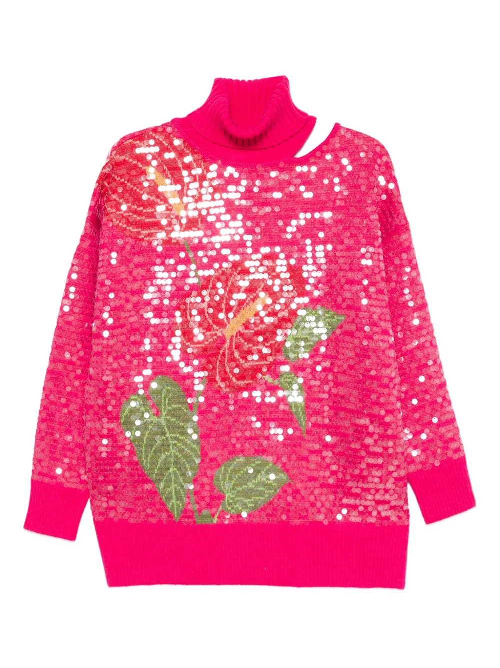 Farm Rio Sequin-embellished Roll-neck Sweater In Pink