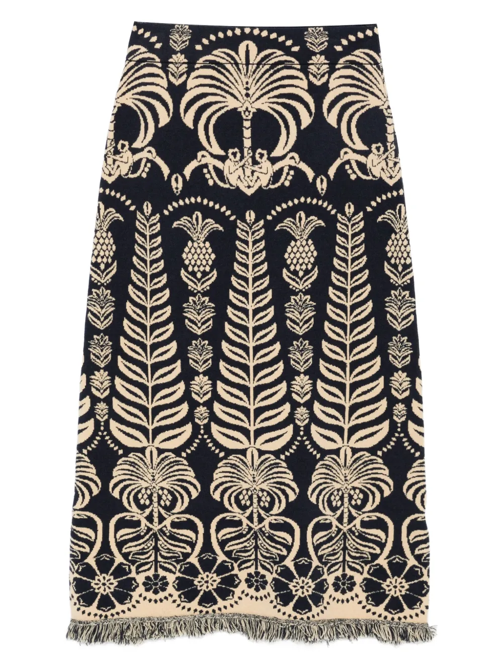 Farm Rio Foral-jacquard Fringed Midi Skirt In Blue