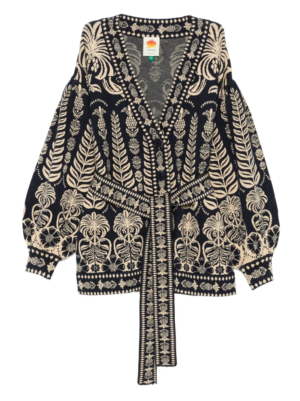 Farm Rio Intarsia-knit Floral Cardigan In Blue