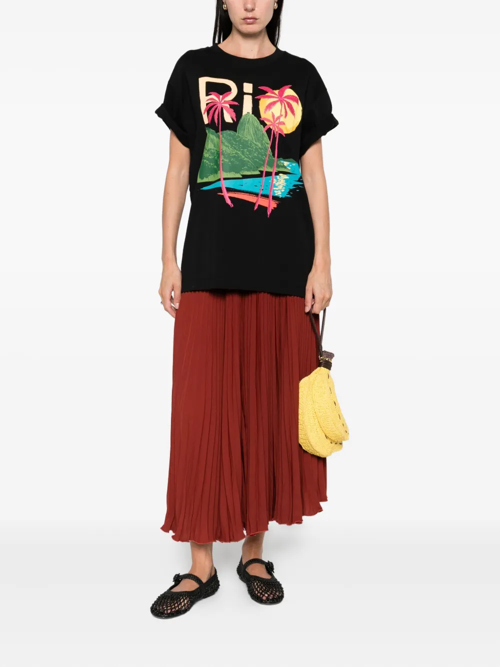 FARM Rio landscape-print T-shirt Zwart
