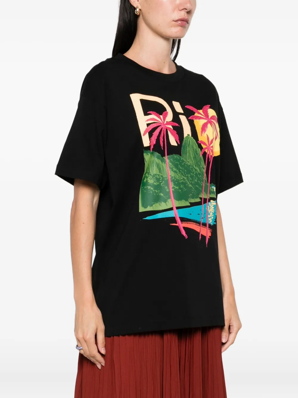FARM Rio landscape-print T-shirt Zwart