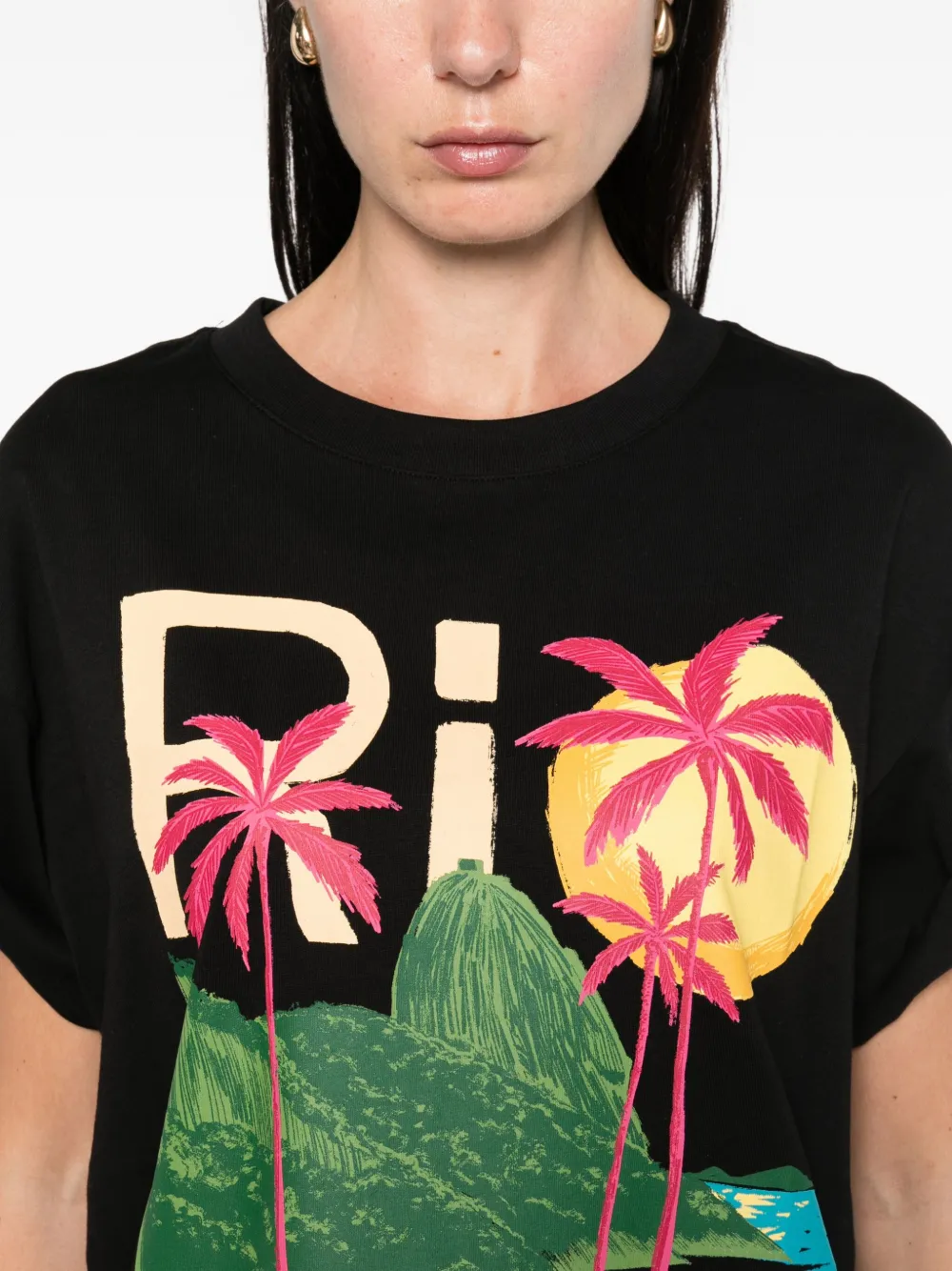 FARM Rio landscape-print T-shirt Zwart