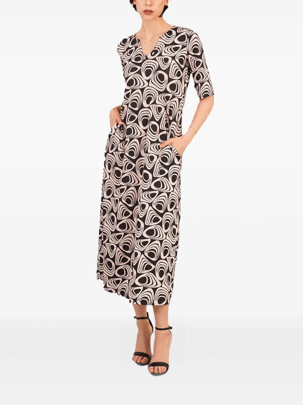 LE RJTANGE abstract-print pocketed maxi day dress | Black | Image 1