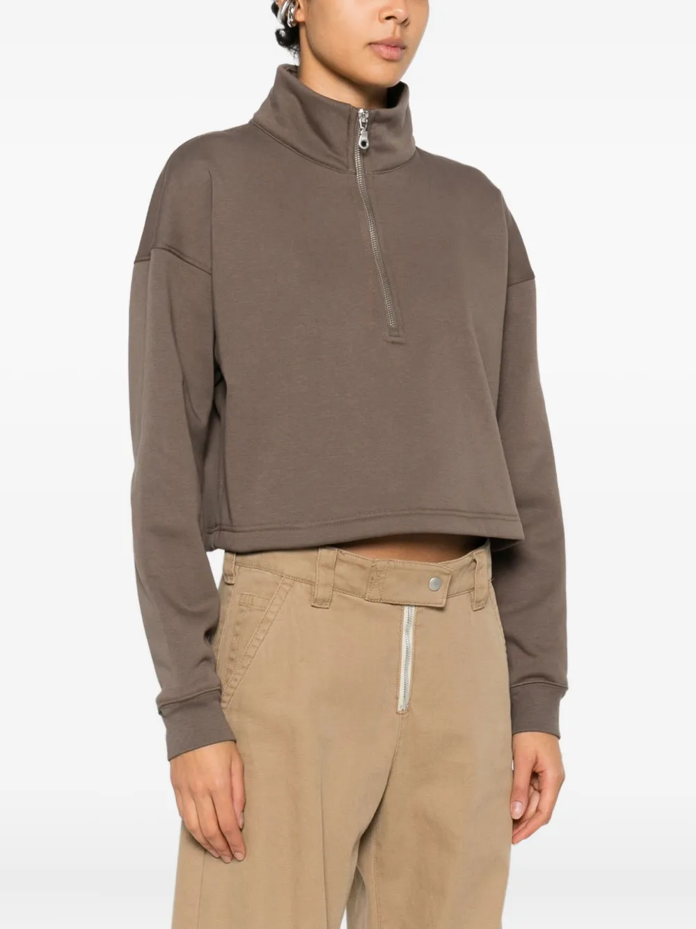 Girlfriend Collective Vega Half-zip Sweatshirt In Brown