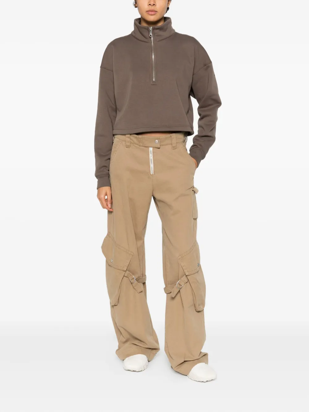 Girlfriend Collective Vega Half-zip Sweatshirt In Brown