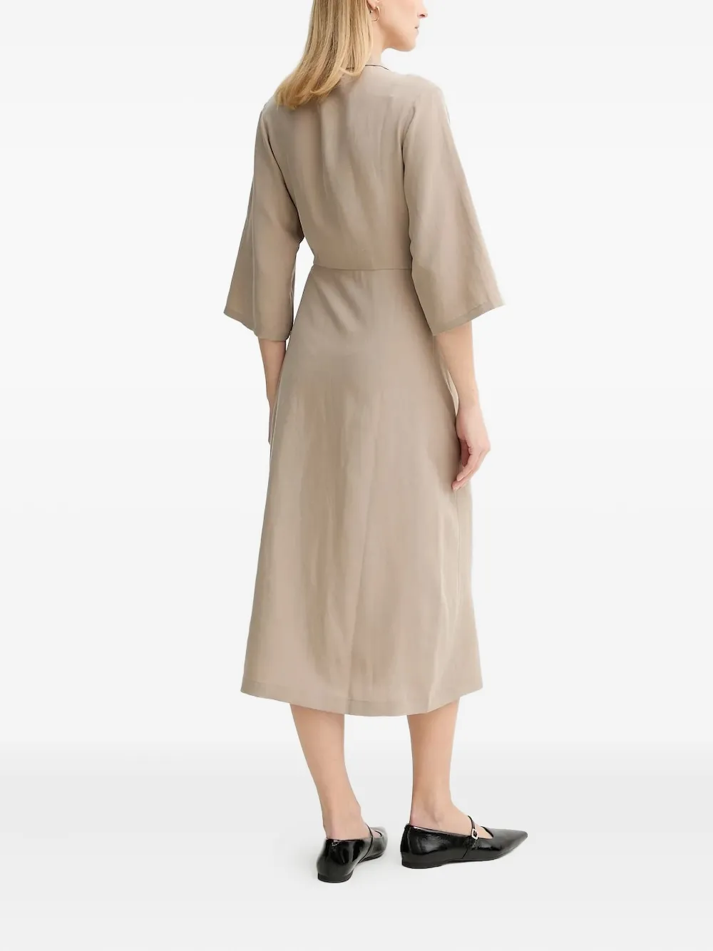 SAMSOE Midi-jurk met wikkeleffect en kwartmouwen Beige