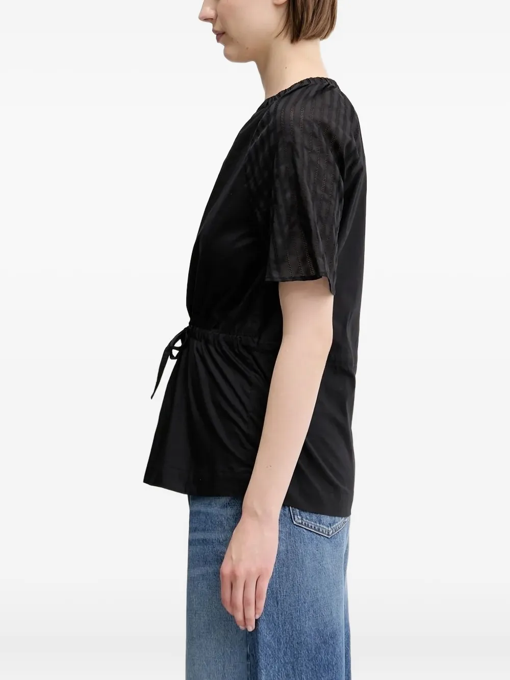 SAMSOE SAMSOE Satoma blouse met trekkoord en doorzichtige vlakken - Zwart