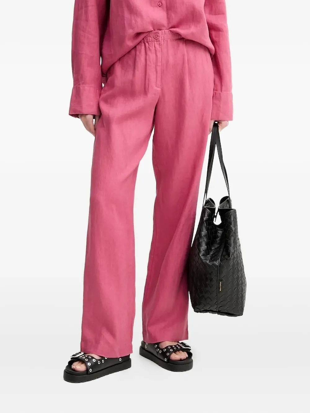 Samsoe & Samsoe Elasticated-waist Linen Trousers In Pink
