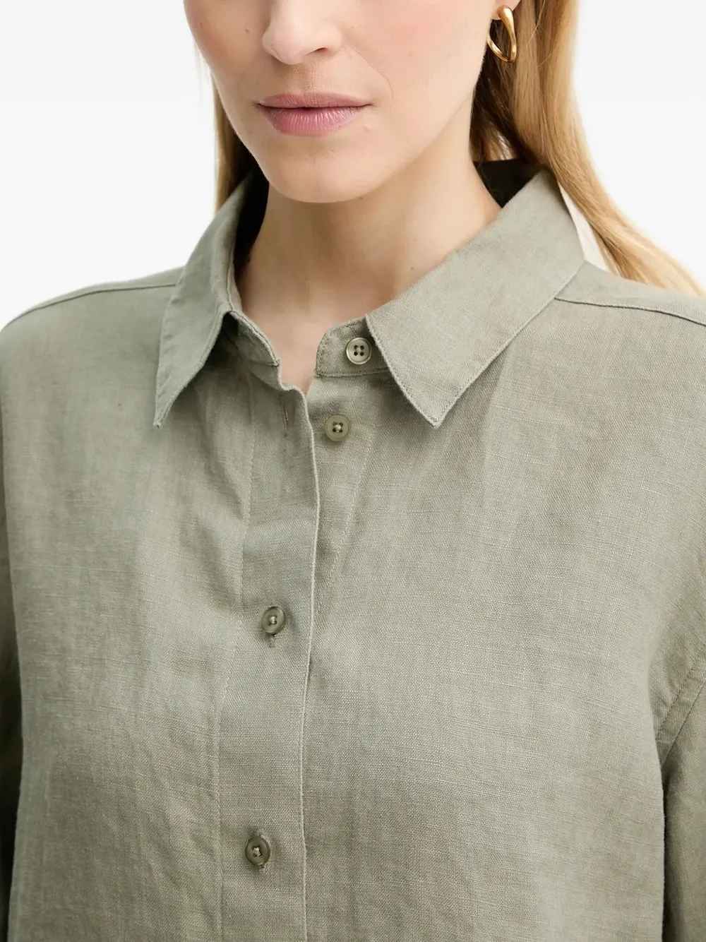 SAMSOE Button-down linnen blouse Groen