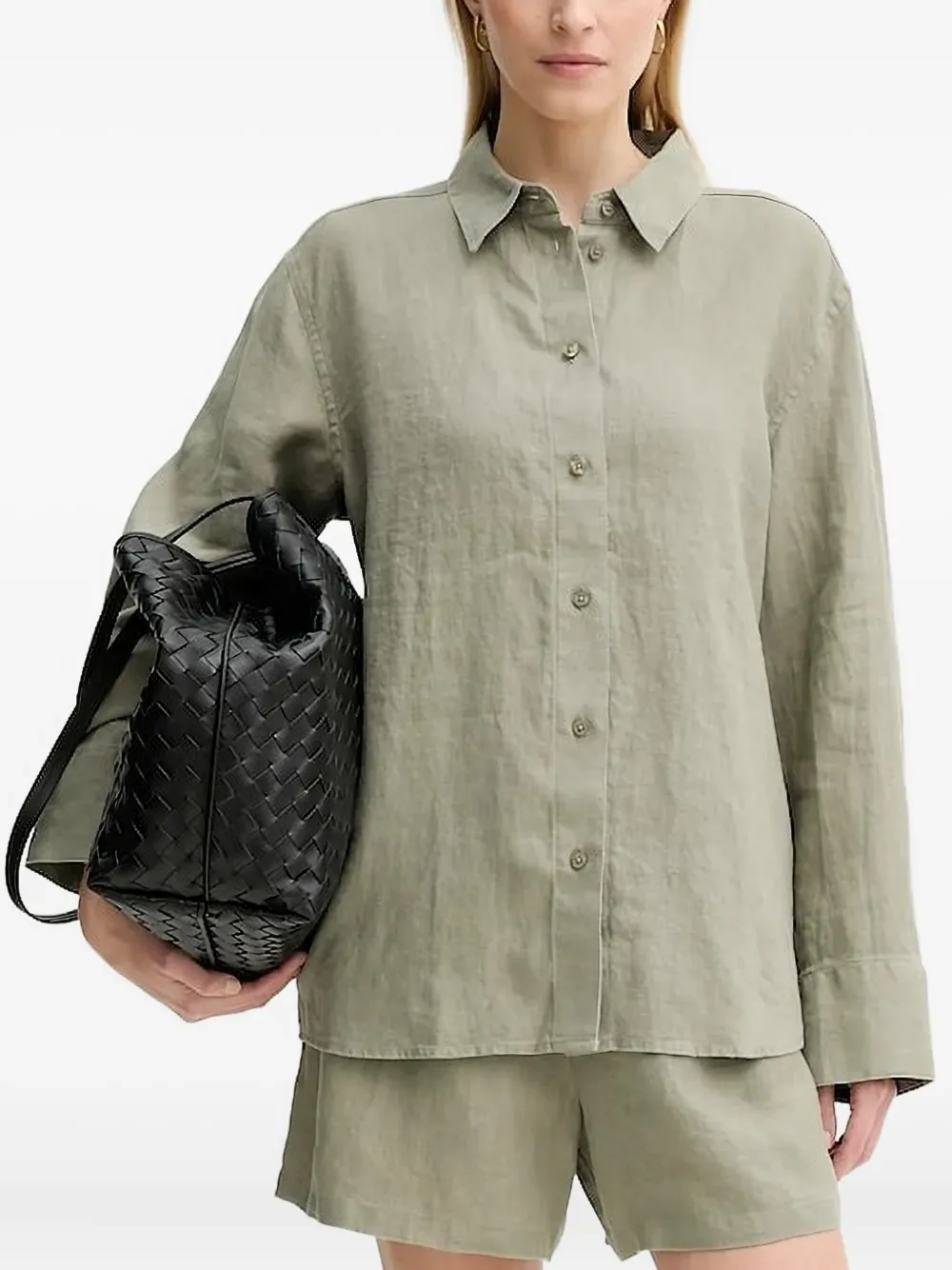 SAMSOE Button-down linnen blouse Groen