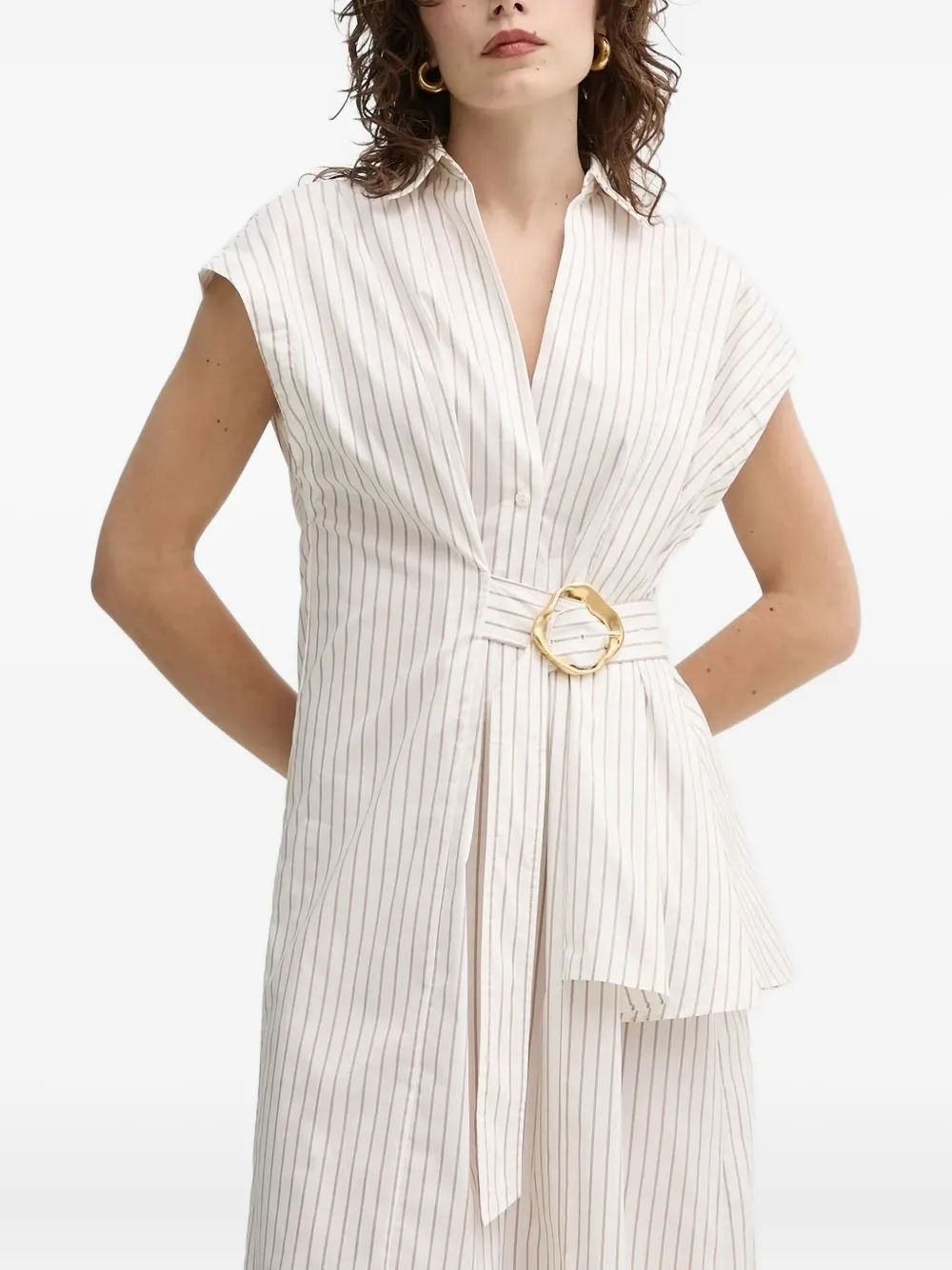 Isabelle Blanche striped-pattern belted midi shirt dress Wit