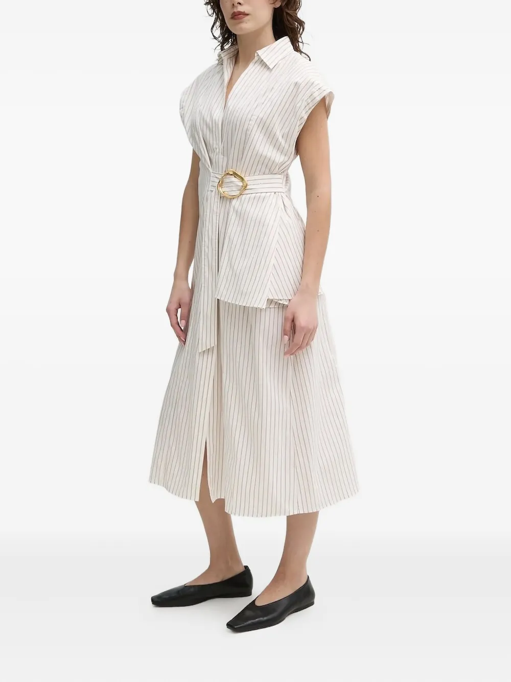 Isabelle Blanche striped-pattern belted midi shirt dress Wit
