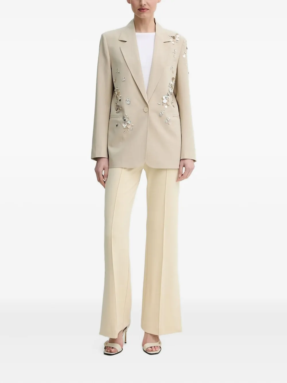 Isabelle Blanche Blazer With Rhinestone And Mother-of-pearl Embellishments In Neutral